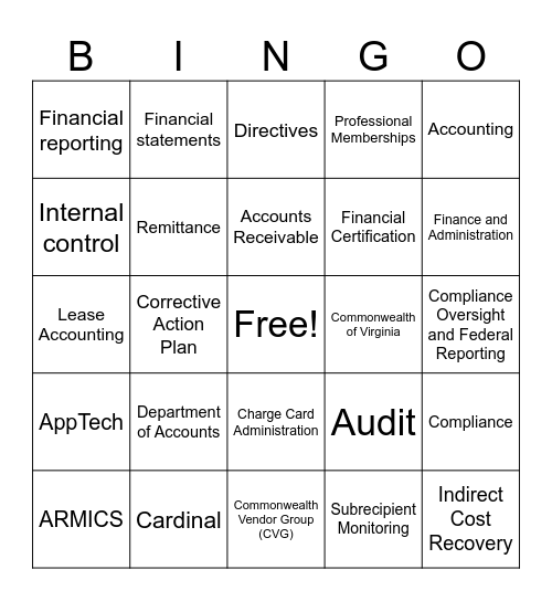 DOA Bingo Card