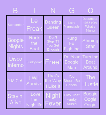 70's Disco Bingo Card