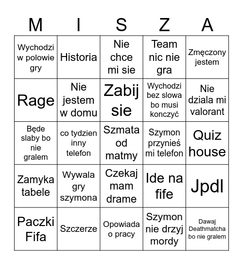 Misza343434 Bingo Card