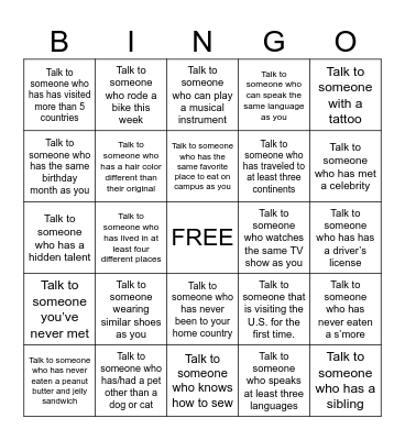 SHUFFLE Bingo Card