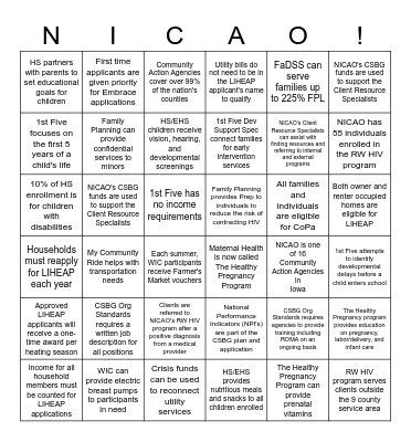 NICAO All-Agency Facts Bingo Card