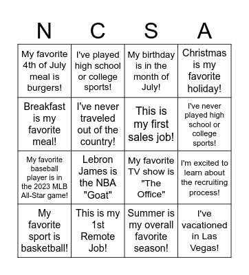 Untitled Bingo Card