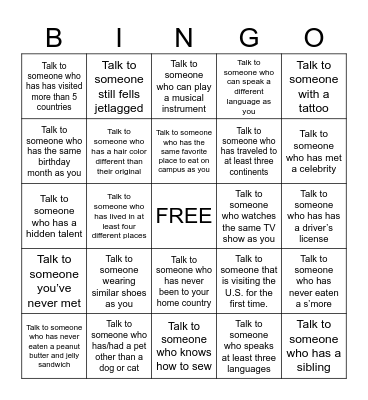 SHUFFLE Bingo Card