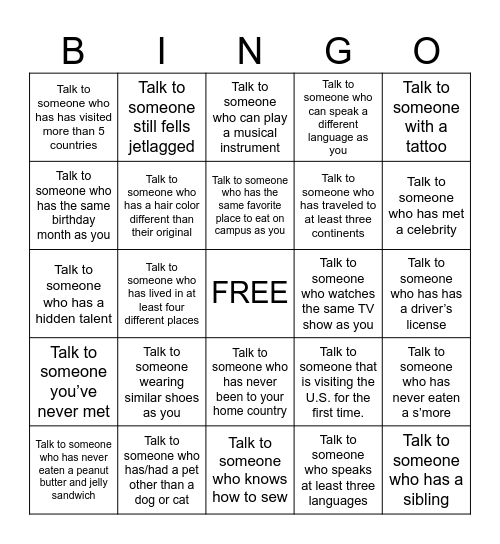 SHUFFLE Bingo Card