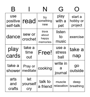 Coping Skills Bingo Card