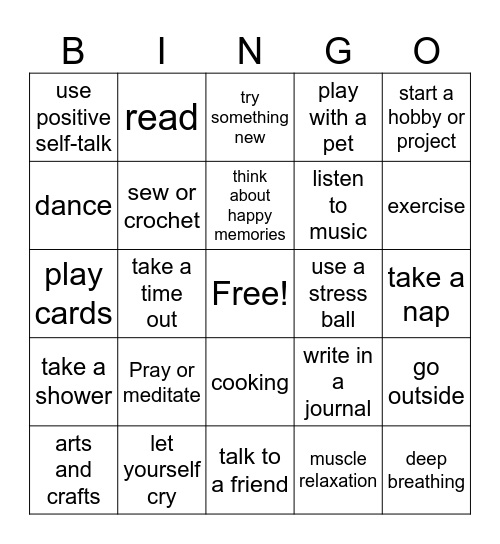 Coping Skills Bingo Card