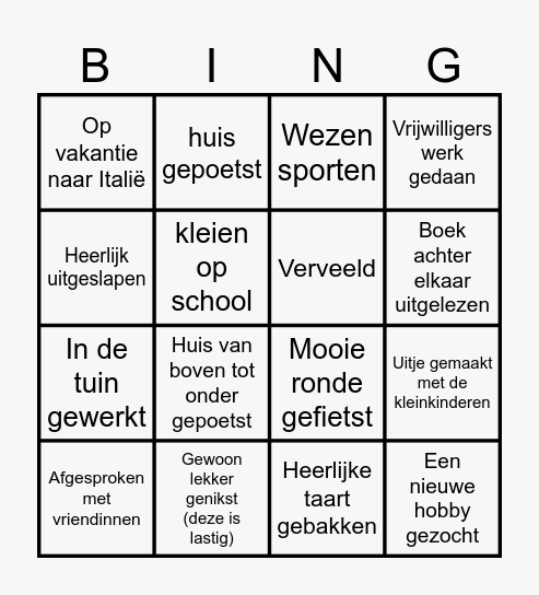 'Ik ben met pensioen Bingo' Bingo Card