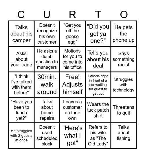 Curt Bingo Card