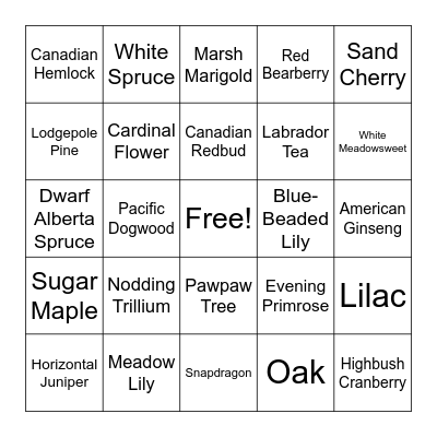 Canadian Plant Bingo Card