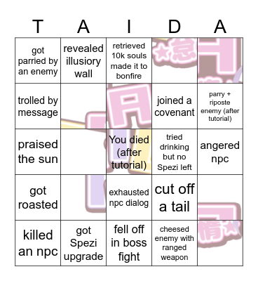 TAIDA Souls short Bingo Card