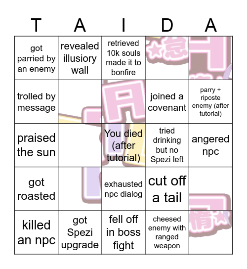 TAIDA Souls short Bingo Card