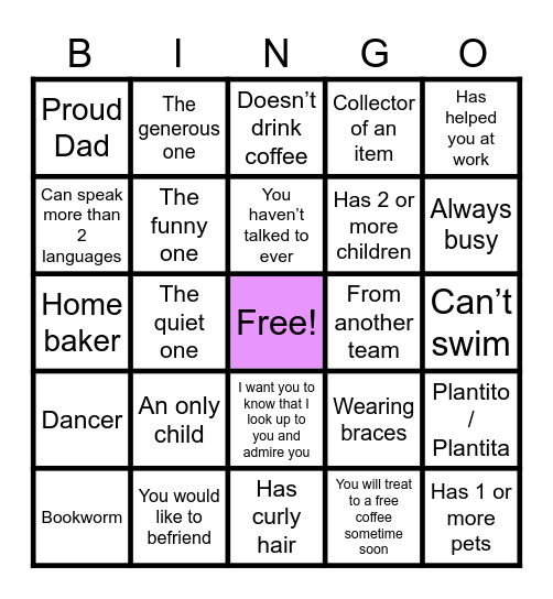 Team Building Bingo Card