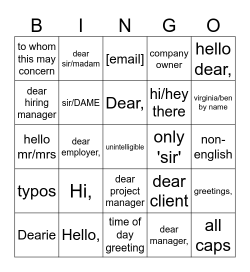 email intro bingo Card