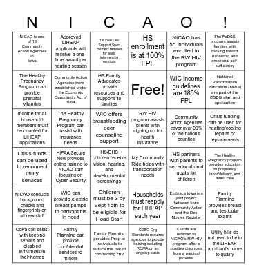 NICAO All-Agency Facts Bingo Card