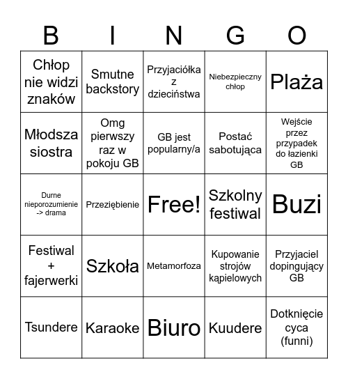 RomCom Bingo Card