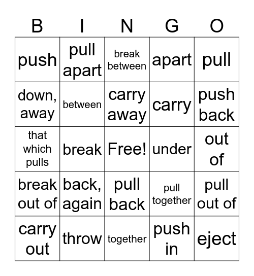 morphology Bingo Card