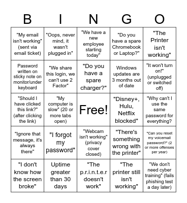 2023/2024 Technology Services BINGO Card