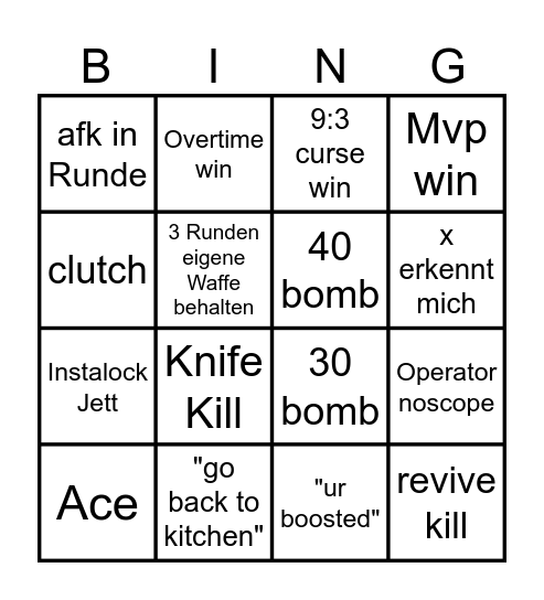 Valorant Bingo Card