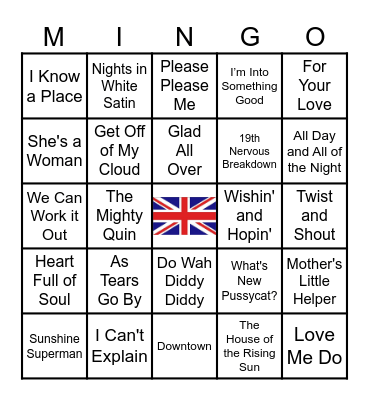 British Invasion 1 Bingo Card