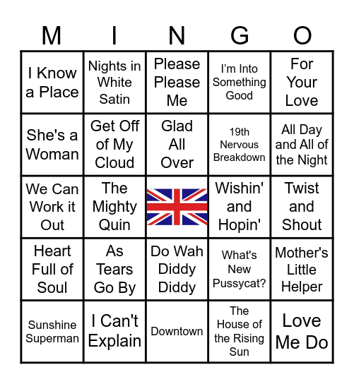 British Invasion 1 Bingo Card