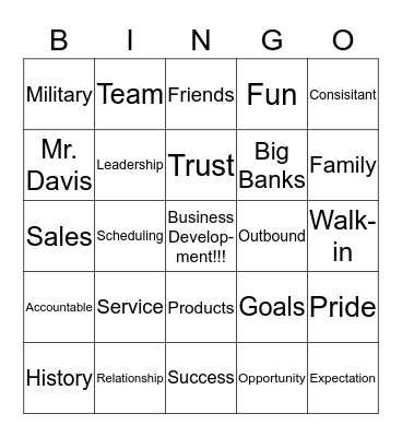 Business Development Bingo Card