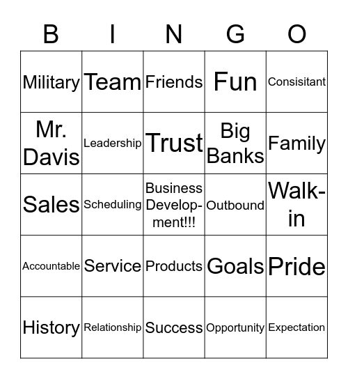 Business Development Bingo Card