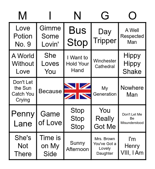 British Invasion 2 Bingo Card