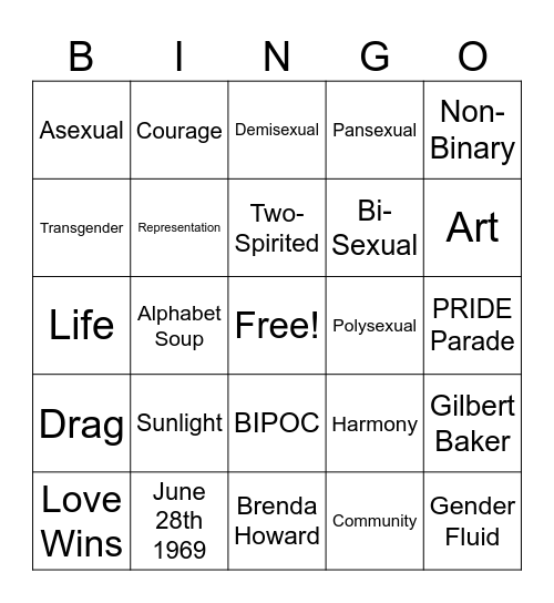 PRIDE 2023 Bingo Card