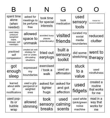 Neurodivergence Bingo Card
