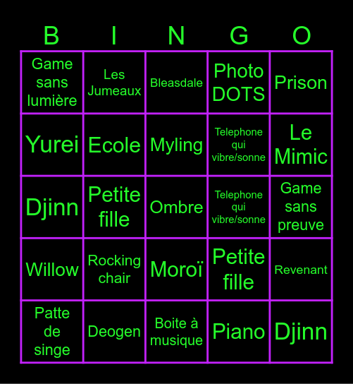 BINGO PHASMO MRTIBOUTE Bingo Card