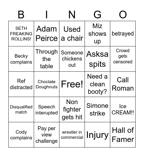 Wrastlin Bingo Card