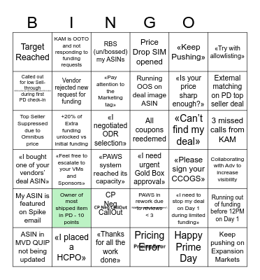 Prime Day Bingo Card