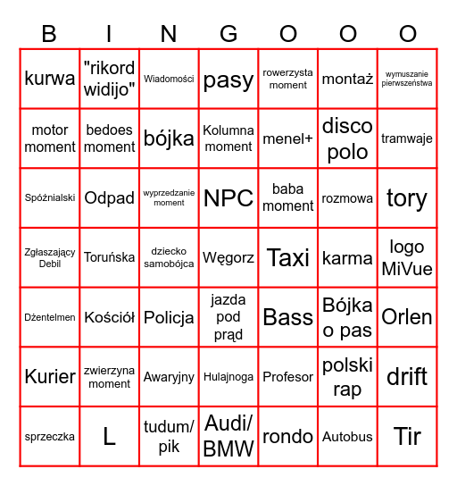 STOP CHAM BINGO Card