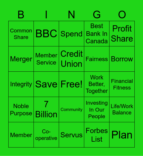 SERVUS Bingo Card