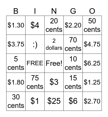 Money Bingo Card