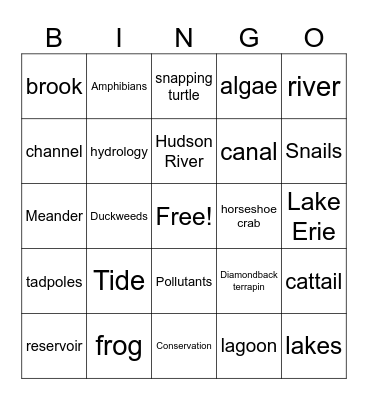 Rivers, Streams, Lakes & Ponds Bingo Card