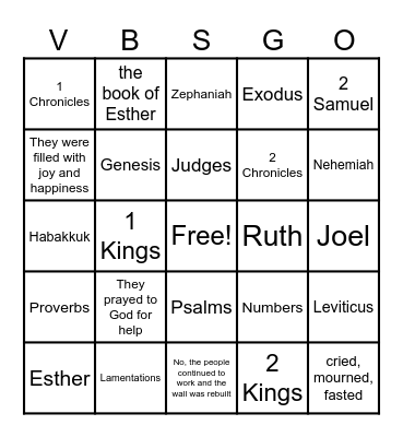Books of the Bible Bingo Card