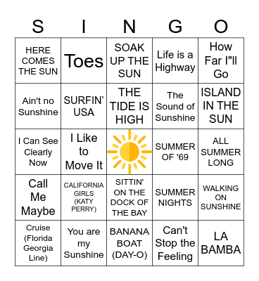 SUMMER SONGS Bingo Card