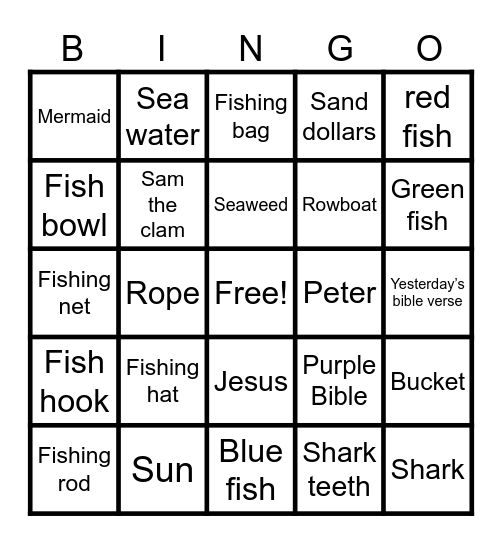 Fishing for Faith Bingo Card