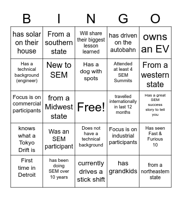 SEM Summit Bingo Card