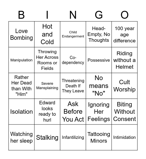 Twilight Red Flag Bingo Card