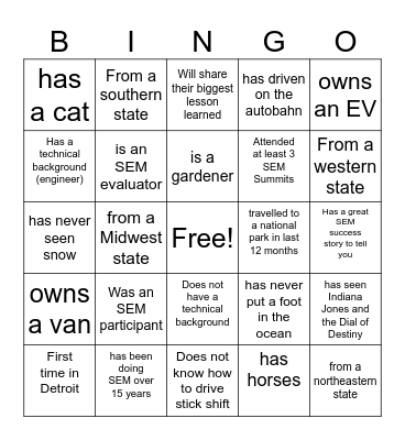 SEM Summit Bingo Card