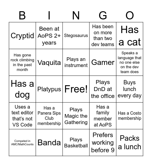 Untitled Bingo Card