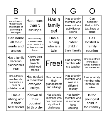 Family Bingo Card