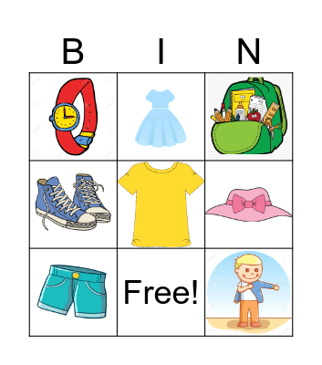 Summer Clothes Bingo Card