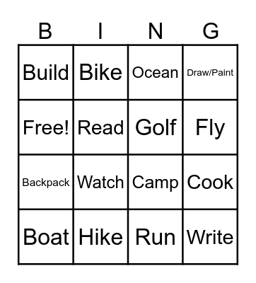 ENERGY STAR Summer Activities Bingo Card