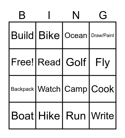 ENERGY STAR Summer Activities Bingo Card