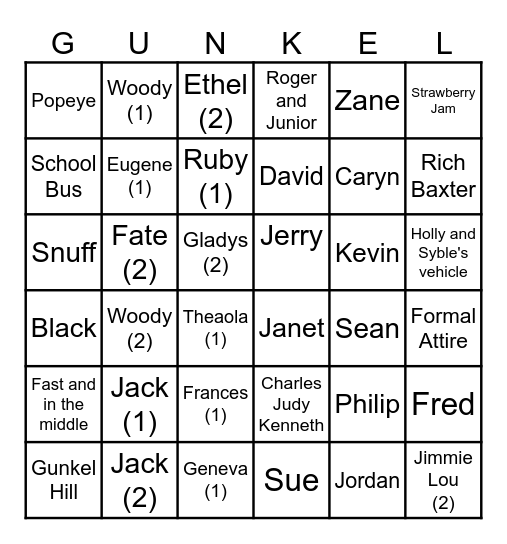 Gunkel Family  Bingo Card