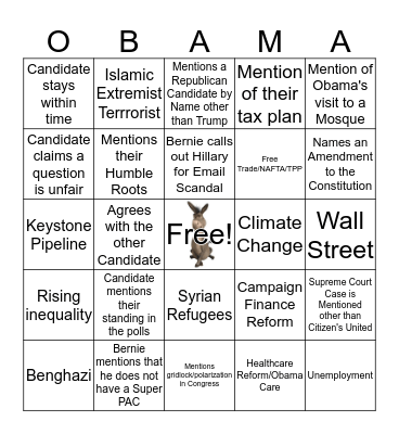 Democratic Debate 2/4 Card # 1 Bingo Card