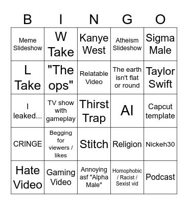 2023 Tiktok Bingo Card